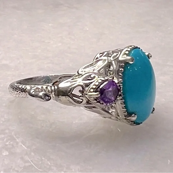 Arizona Sleeping Beauty Turquoise AmethystElephant Head Sterling Silve…